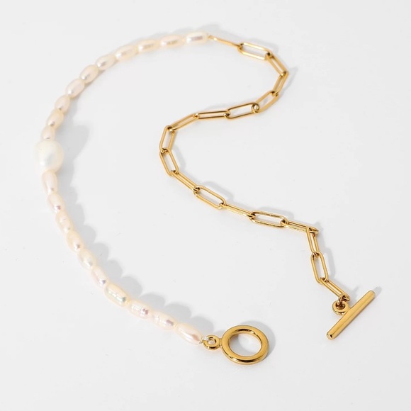 🆕Buckle chain necklace pearls Gold plated stainless steel Choker - Picture 8 of 9